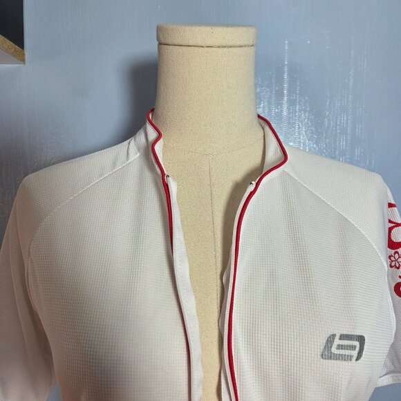Bellwether Technical Apparel Large White Red Floral Quarter Zip Cycling Shirt - Picture 2 of 9